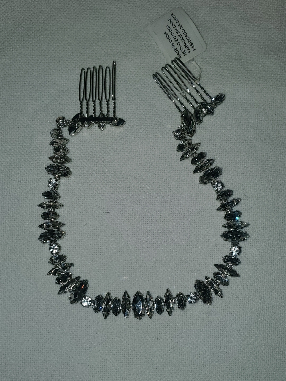 Rhinestone Crystal Hair Vine with Double Comb Ends - Silver